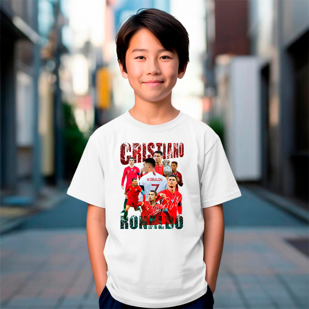 Camiseta Infantil Cristiano Ronaldo Cr7 Jogador Goat Portugal