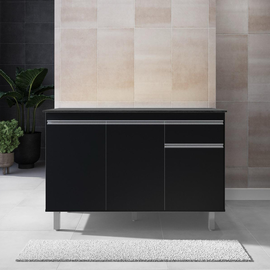 Gabinete Pia 3 Portas 1 Gaveta Pop Preto 120cm Sem Tampo em Oferta na Shopee