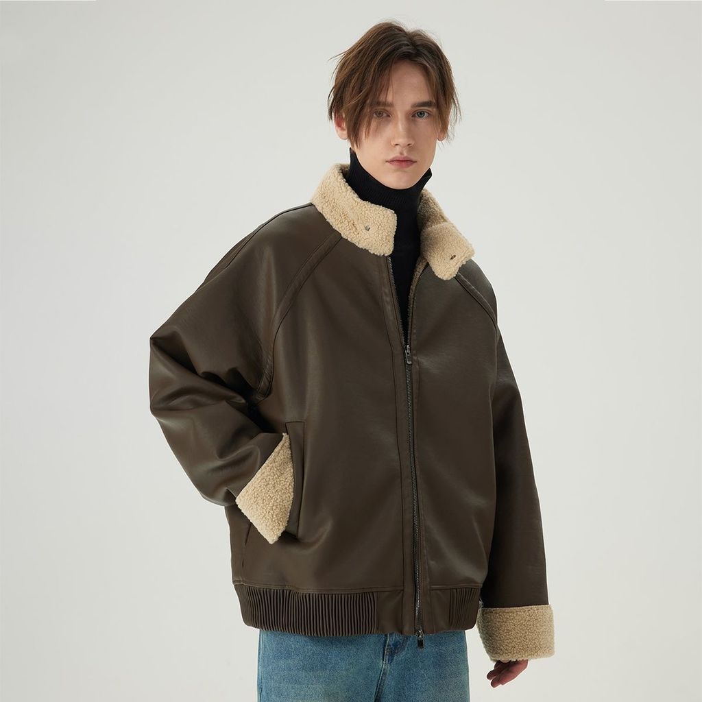 2024 novo estilo jaqueta de couro inverno pele tudo-em-um jaqueta masculina Original simples Casual lã de cordeiro na mo