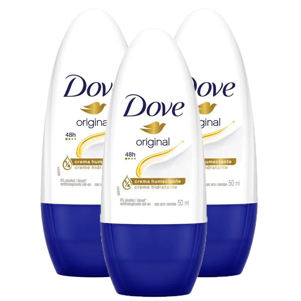Kit 3 Desodorante Antitranspirante Roll-on Dove Original 50ml em Oferta na Shopee
