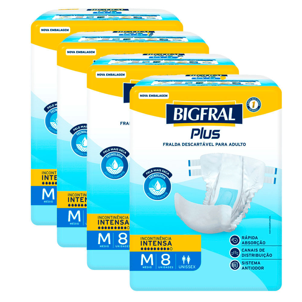 Kit 4 Fralda Bigfral Plus M 8 Unidades em Oferta na Shopee