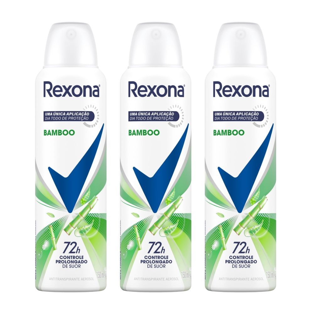 Kit 3 Desodorante Antitranspirante Aerosol Feminino Rexona Bamboo 72 horas 150ml em Oferta na Shopee