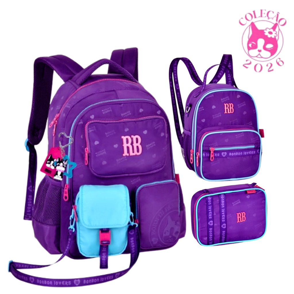 Kit Mochila de Costas com Lancheira e Estojo Rebecca Bonbon Urban Mix - Clio Style Cor:Roxo em Oferta na Shopee