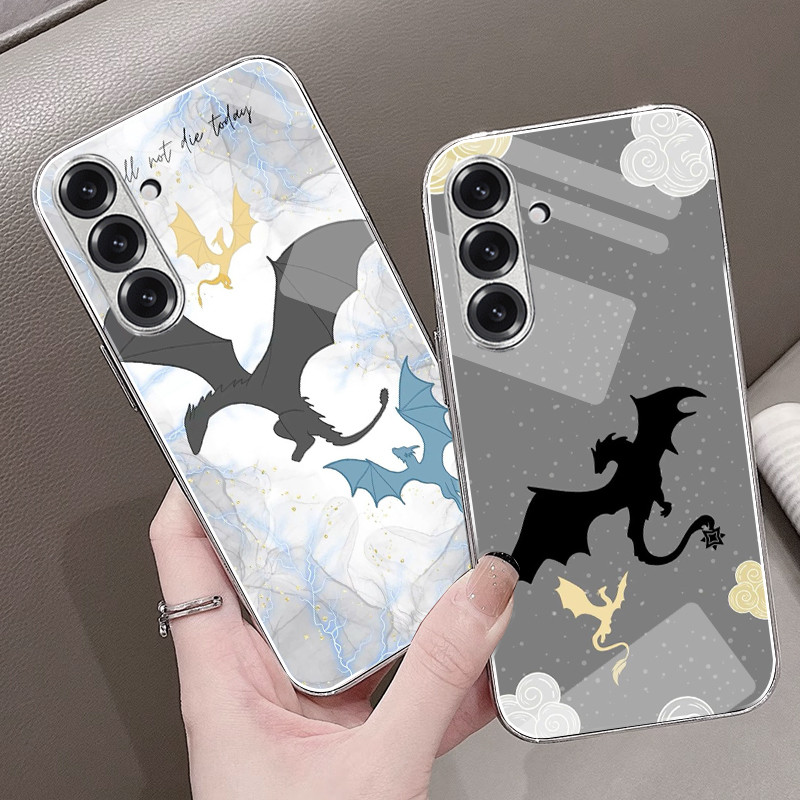 Tairn E Andarna Quarta Asa basgiath war 07 Capa De Telefone De Vidro Galvanizado Prateado Para Samsung Galaxy S25 Edge S