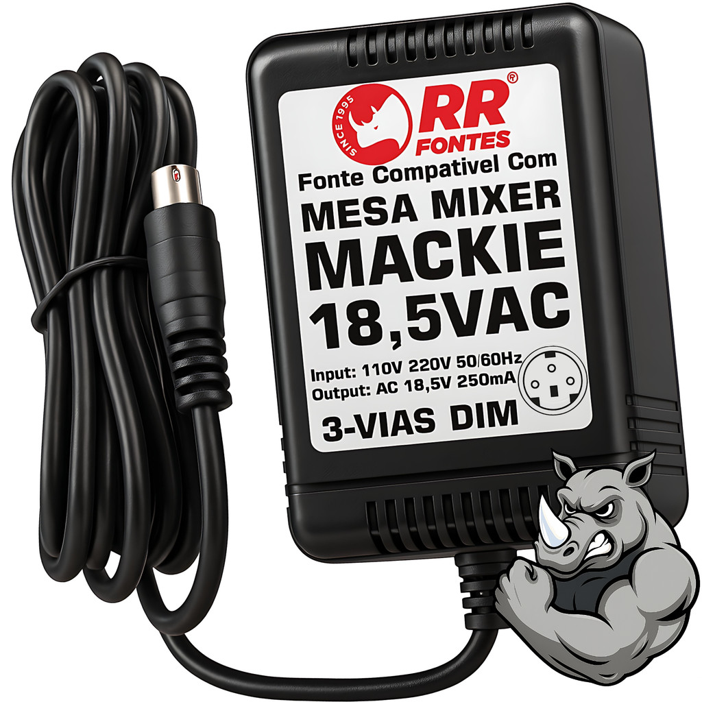 Fonte 18,5v Para Mackie Mix5 Mix8 Mix12FX 802vlz 402vlz Mesa De Som Mixe Bivolt 3-Vias Mike