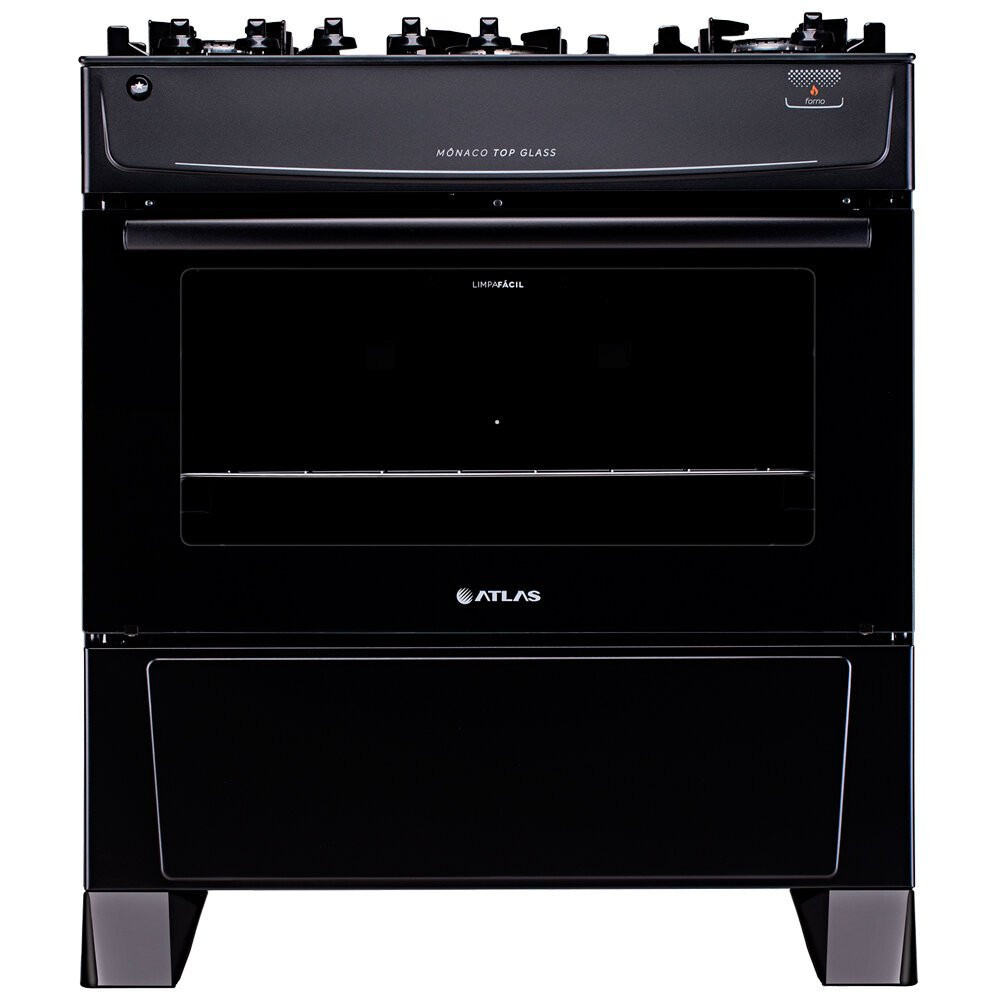Fogão a Gás de Piso 5 Bocas Atlas Mônaco Top Glass Mesa de Vidro Preto em Oferta na Shopee