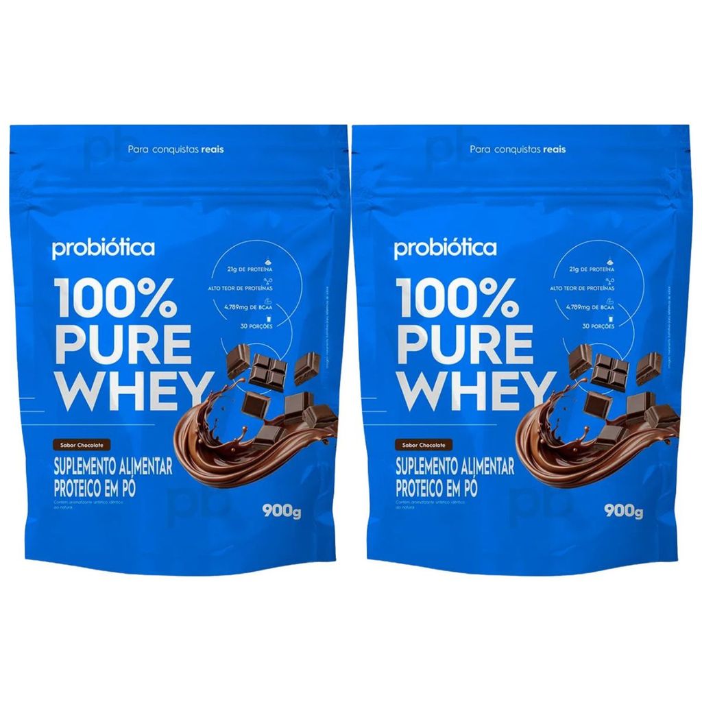 Kit 2 Whey Protein Concentrado 100% Pure Chocolate 24g De Proteína 900g Probiótica