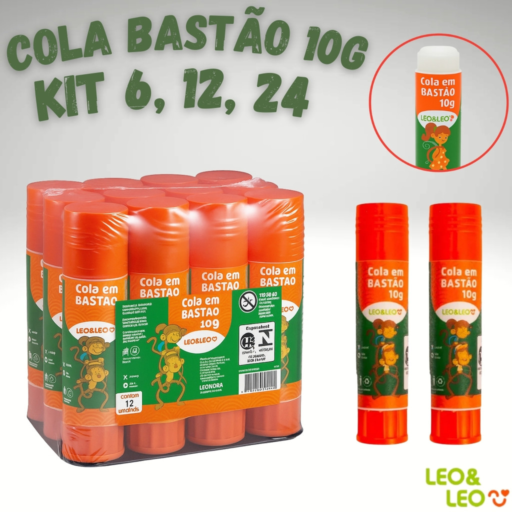 Cola Bastão 10g Leo&Leo Kit 6 12 24 Unidades Escolar Papelaria Artesanato Trabalho Escolar Uso Diário Secagem Rápida em Oferta na Shopee