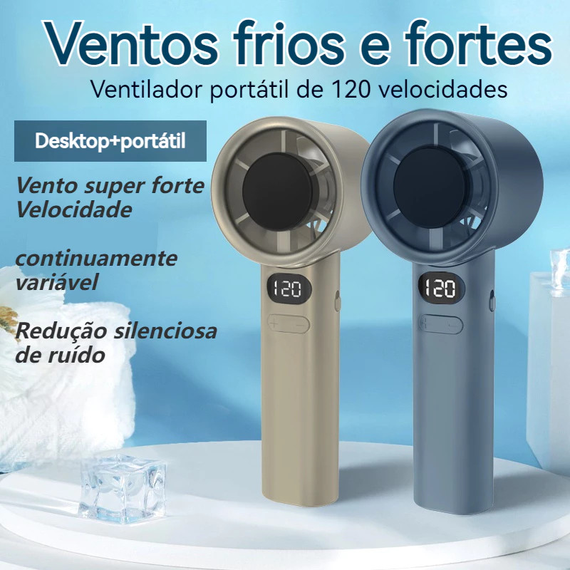 Mini Ventilador Portátil Turbofan De 120 Velocidades Elétrico Recarregável USB Com Display Digital