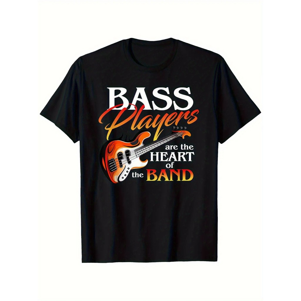 Camiseta Masculina Baixistas Coração da Banda Guitarra Colorida Estampada Algodão Confortável Estilosa Moderna Casual