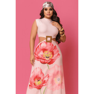 Vestido Longo Feminino Malha Fria Estampado Soltinho Sem Manga Festa  Dia a Dia Estiloso Fresquinho