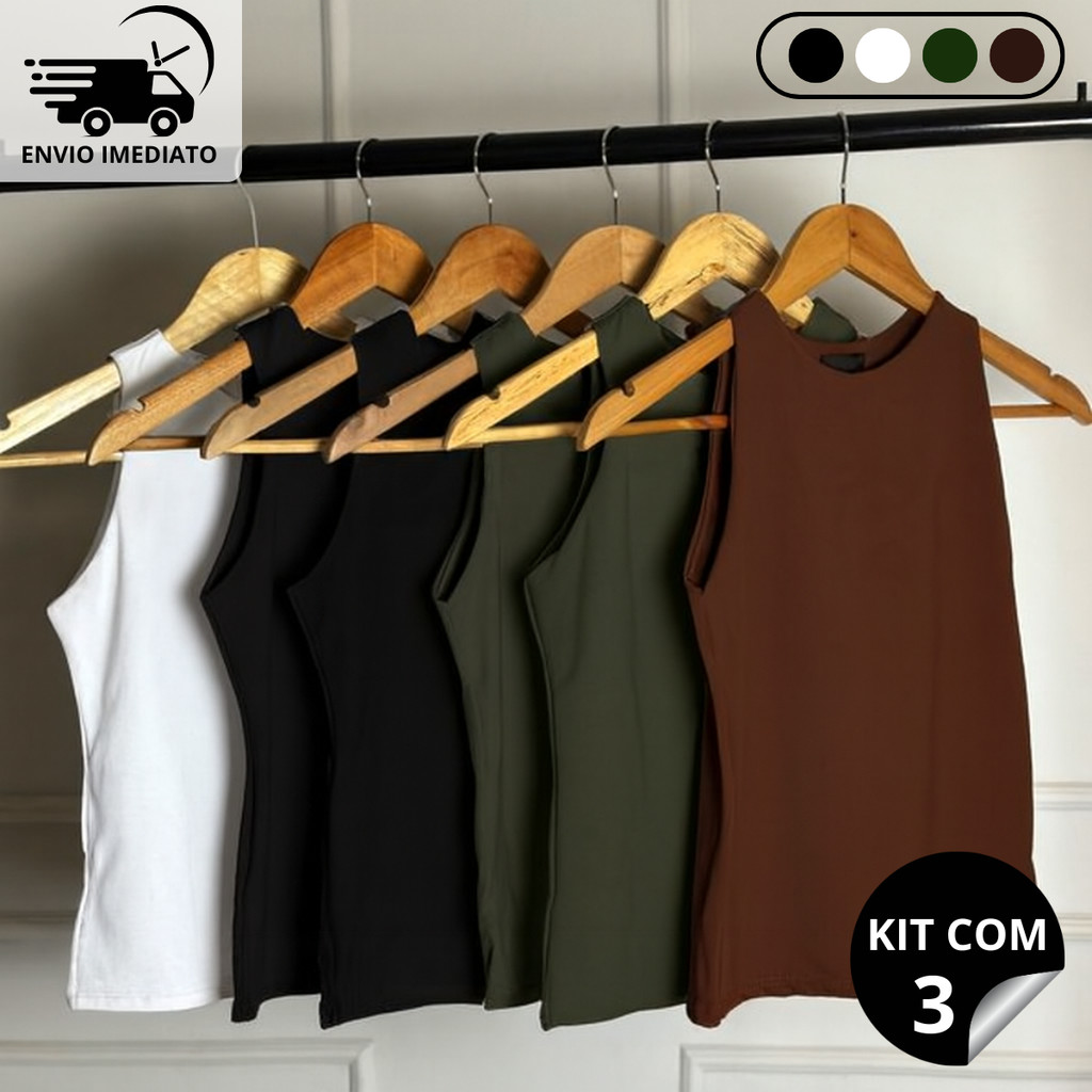 Kit 3 Regatas Casual Basica Blusa Feminina Blogueira Tendencia Lazer Academia e Esporte em Oferta na Shopee