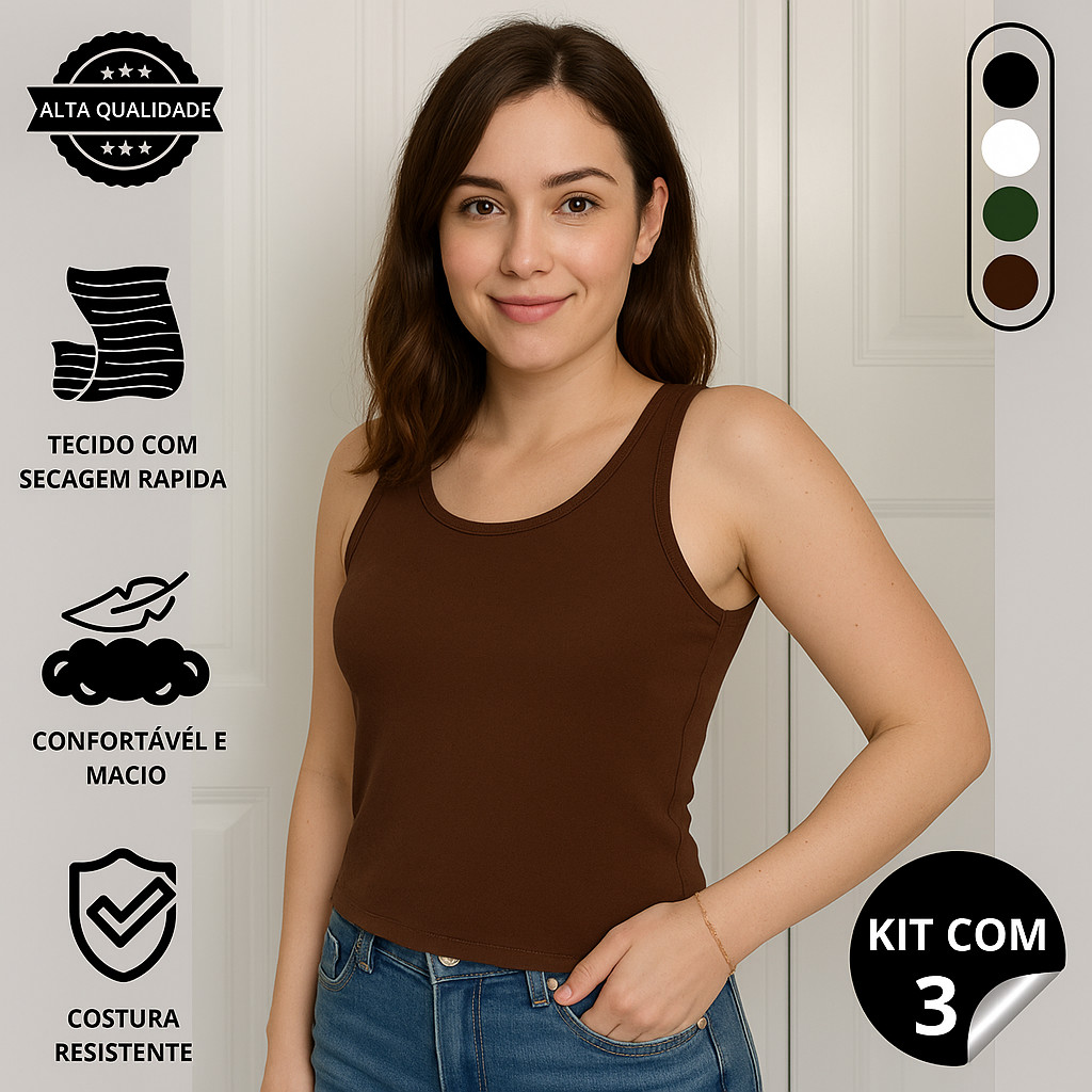 Kit 3 Regatas Casual Basica Blusa Feminina Blogueira Tendencia Lazer Academia e Esporte