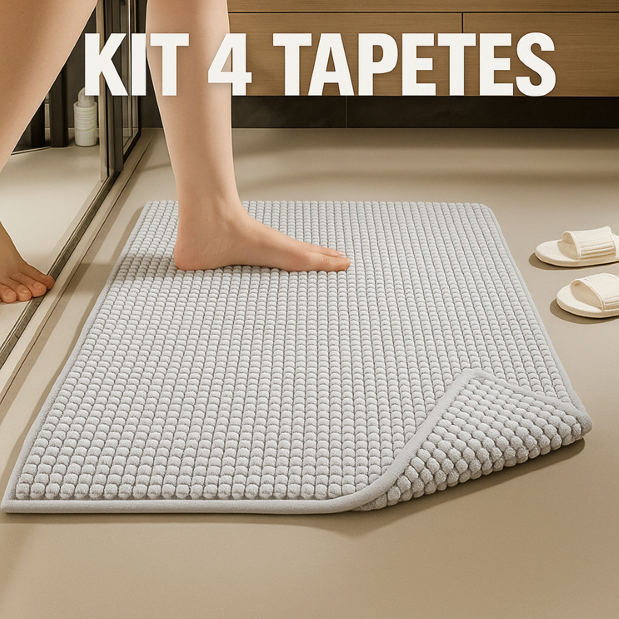 Kit de Tapete Bolinha 04 Unidades Antiderrapante Microfibra Toque Suave Super Macio