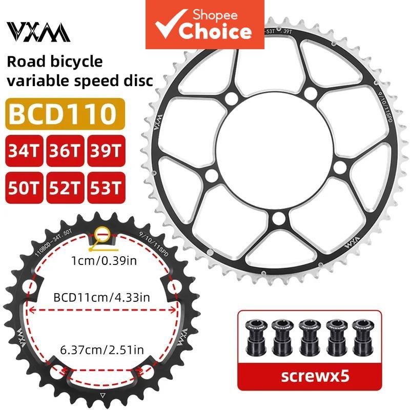 VXM 110BCD Dupla Coroa Liga de Alumínio 34T36T39T50T52T53T para Pedivela de Bicicleta de Estrada/Bicicleta Dobrável
