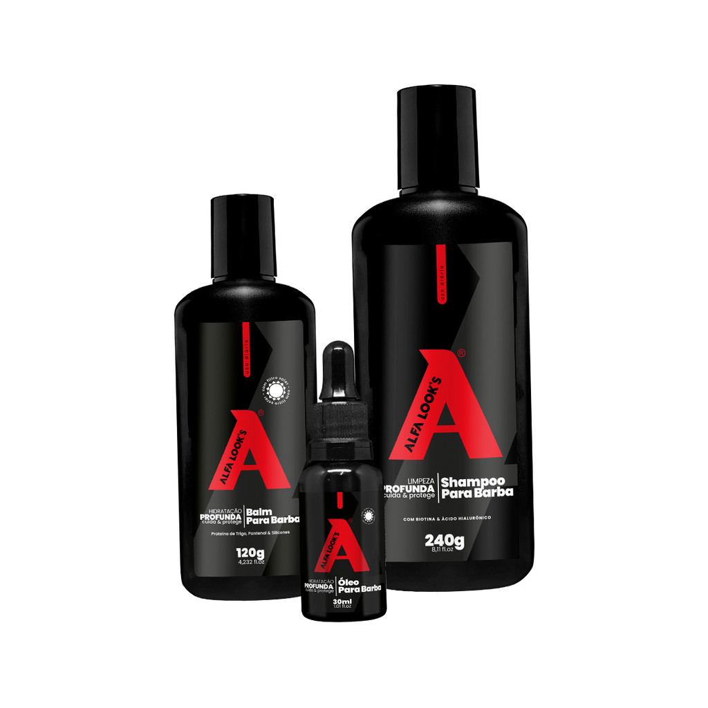 KIT COMPLETO PARA BARBA – SHAMPOO BALM E ÓLEO PARA BARBA ALFA LOOK’S