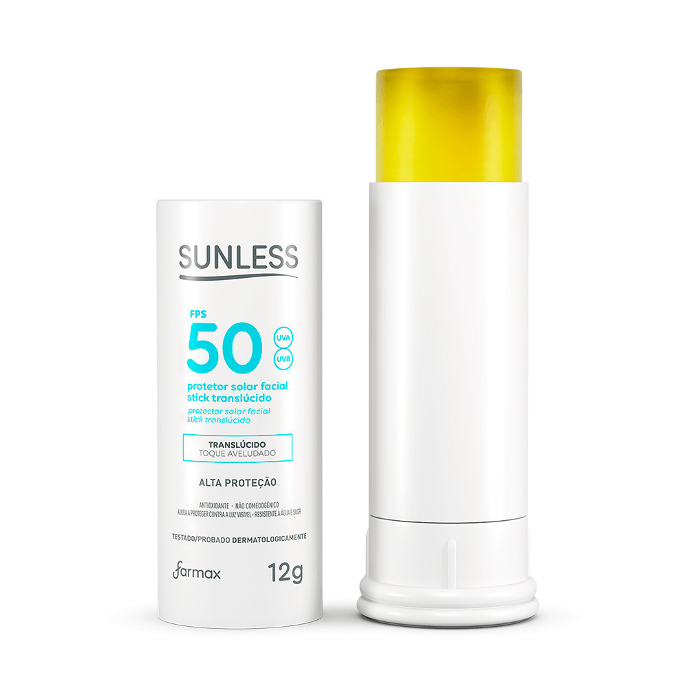 Novo Protetor Solar Facial em Bastão Translúcido Sunless 12g FPS 50 Stick - Envio Imediato