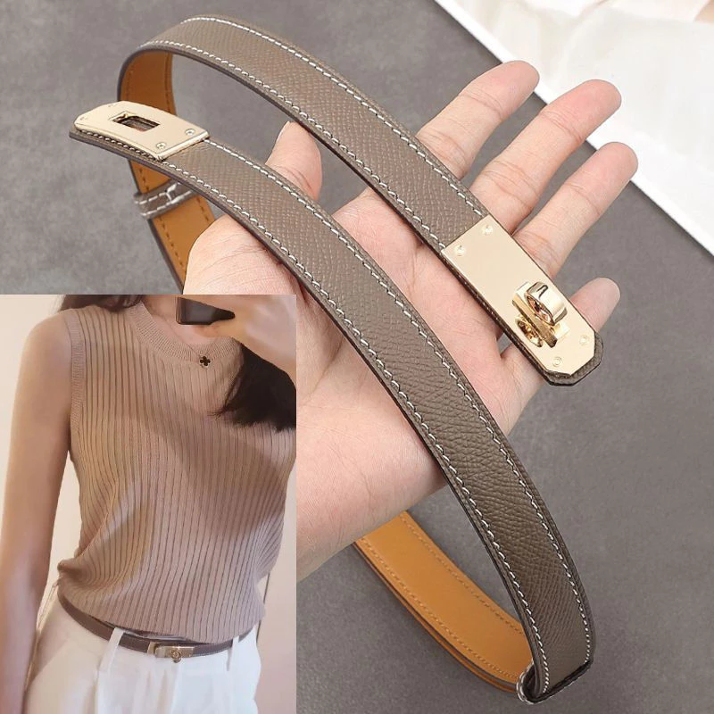 H cinto feminino cinto de couro genuíno casaco combinado com saia vestido cintura estreita cinto de terno fino — imagem 1