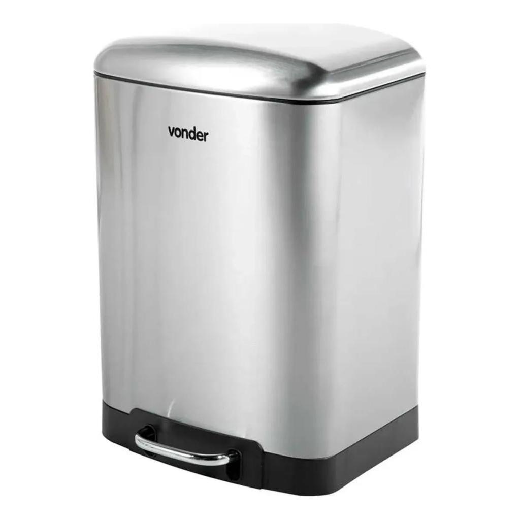 Lixeira Inox 30 Litros Retangular Com Pedal Tampa Amortecida Balde Removível Vonder