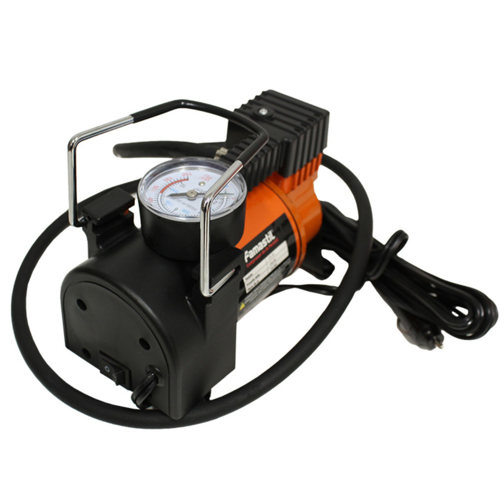 Compressor de Ar Portátil 12V Famastil 150 PSI com Manômetro Calibrador