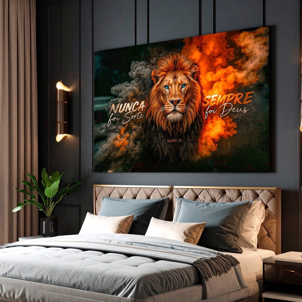 Quadro Decorativo Painel Leão Nunca Foi Sorte Sala Quarto Cozinha Escritório 110x80