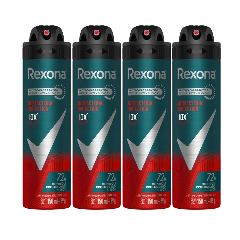 Kit 4 Desodorante Rexona Antibacterial Protection Men Aerosol Antitranspirante 72h 150ml em Oferta na Shopee