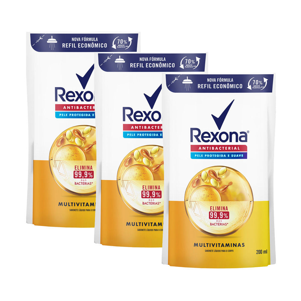Kit 3 Sabonete Líquido para o corpo Rexona Multivitaminas 200ml Refil em Oferta na Shopee