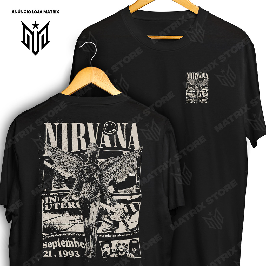 Camiseta Frente e Verso Nirvana September 21 1993 Rock & Roll Camisa de Banda de Rock 100% Algodão em Oferta na Shopee