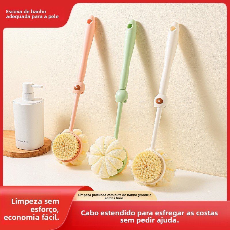 Escova de Banho de Cabo Longo Esponja Dupla Face Escova de Costas de Cabelo Longo Escova de Banho de Urso Fofo