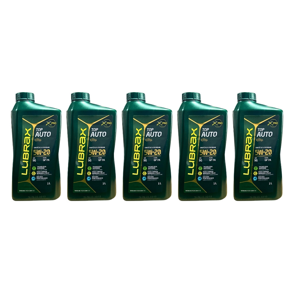 Kit 5 Litros Oleo Lubrax Premium 5W20 Sintético API SQ SN SL