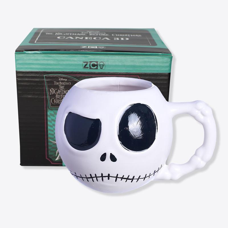 Caneca Jack Skellington 3D 450mL O Estranho Mundo de Jack Porcelanato Presente Caveira