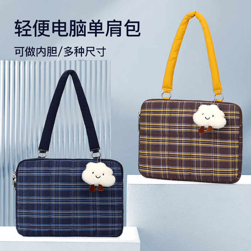 Bolsa para Laptop Retro Elegante, Bolsa de Ombro para iPad, Bolsa de Mão para Computador em Estampa Xadrez Escocesa