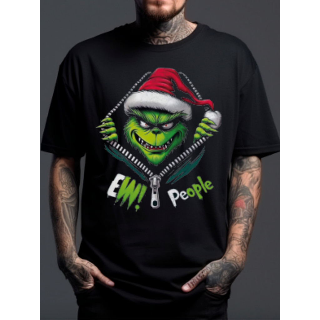[Camiseta Premium em Algodão Puro]GXG Camiseta Natalina Personagem Verde Estampa de Natal Divertida Casual Confortável
