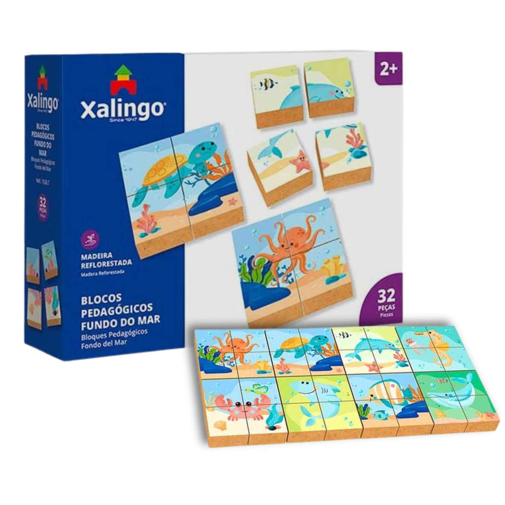 Brinquedo Infantil Blocos Pedagógicos Fundo do Mar Quebra-Cabeça 32 Peças Xalingo - 15287 em Oferta na Shopee