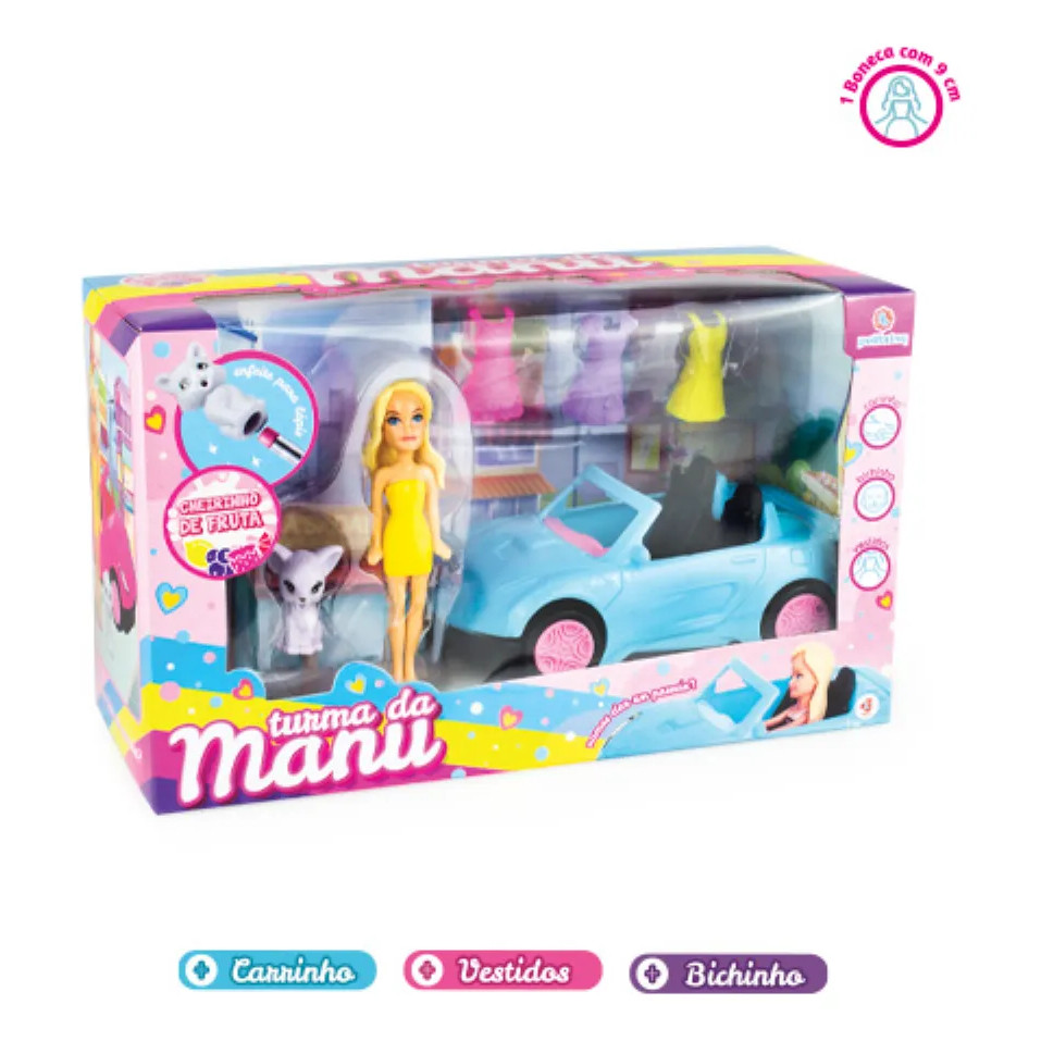 Turma da Manu: Carrinho Passeio + Boneca com Diversos Acessórios