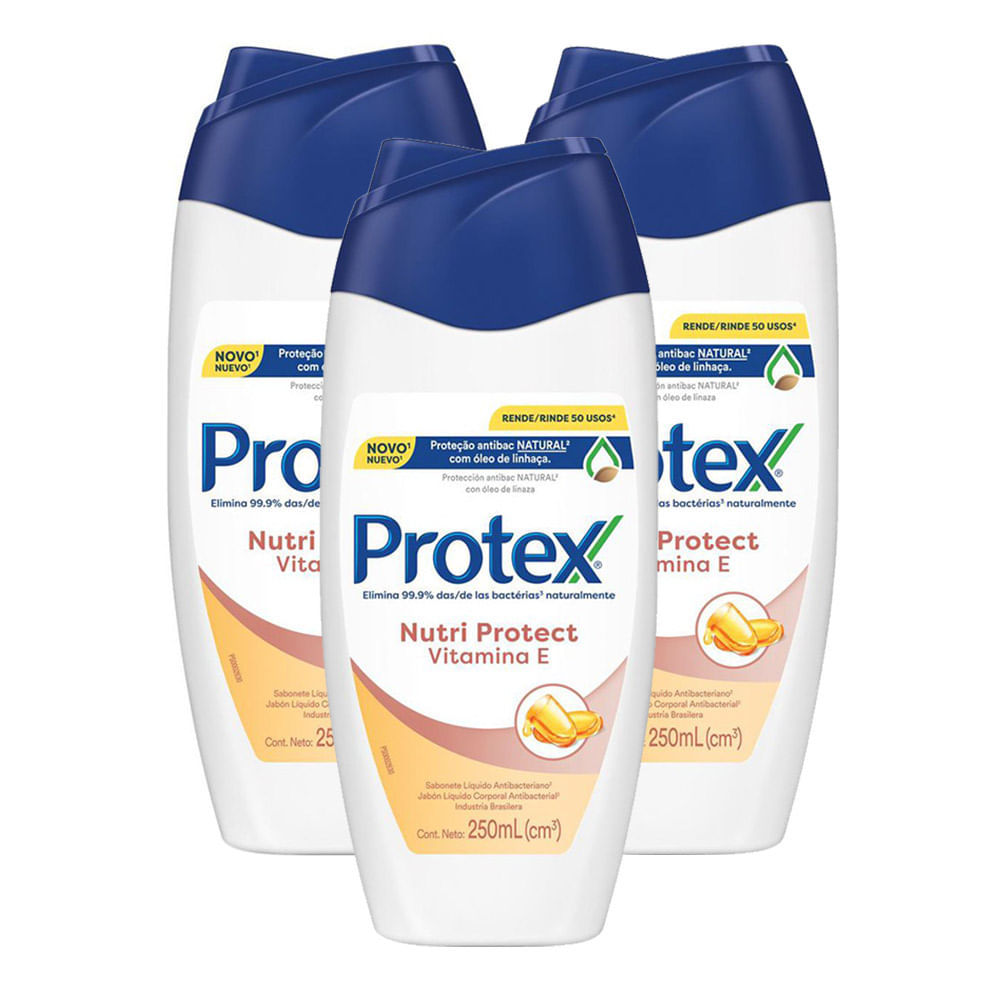 Kit 3 Sabonete Líquido Antibacteriano Protex Nutri Protect Vitamina E 250ml em Oferta na Shopee