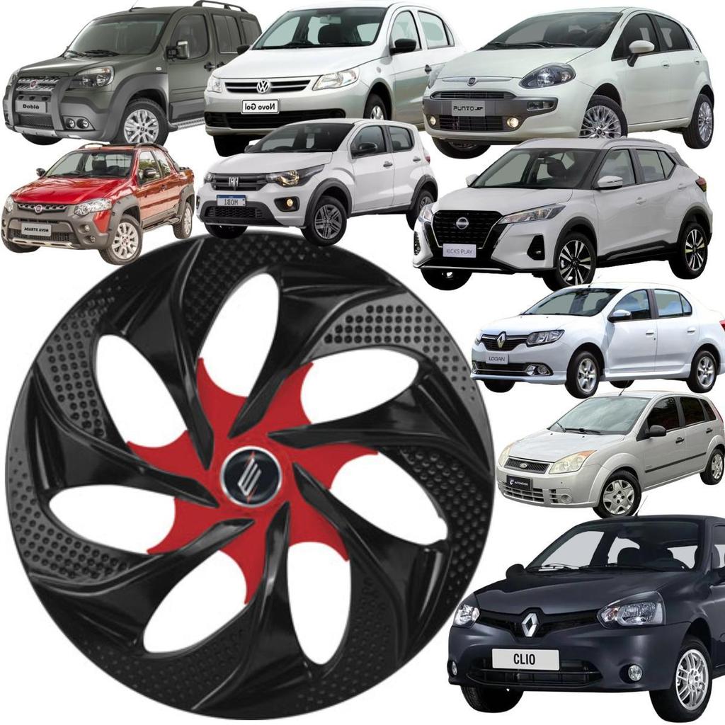 1 Calota Esportiva Modelo Evolution Aro 14 Polegadas Preto com Vermelho Universal Elitte