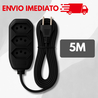 Extensão elétrica de 5 metros bivolt 110v/220v preta 3 pinos 10A padrão brasileiro