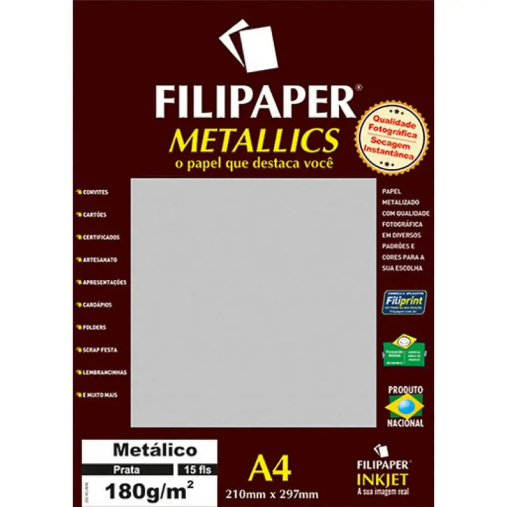 Papel Metallics Filipaper Prata A4 180g 15 Fls