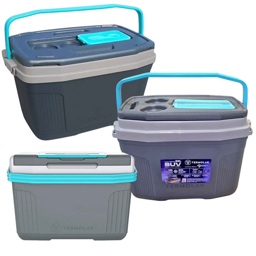 Kit Praia 3 Caixas Cooler Térmico Termolar Cor Cinza Plus 32 Litros + 20L e 8L em Oferta na Shopee