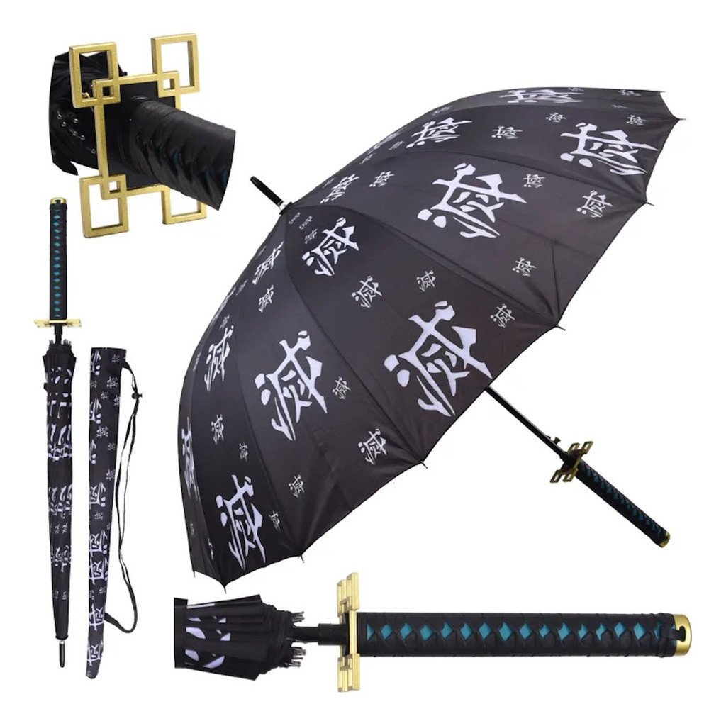 Guarda-chuva Tipo O-katana Samurai Preto Com Design Geométrico Bambu Ornamento Decorativo Brinquedo Cosplay