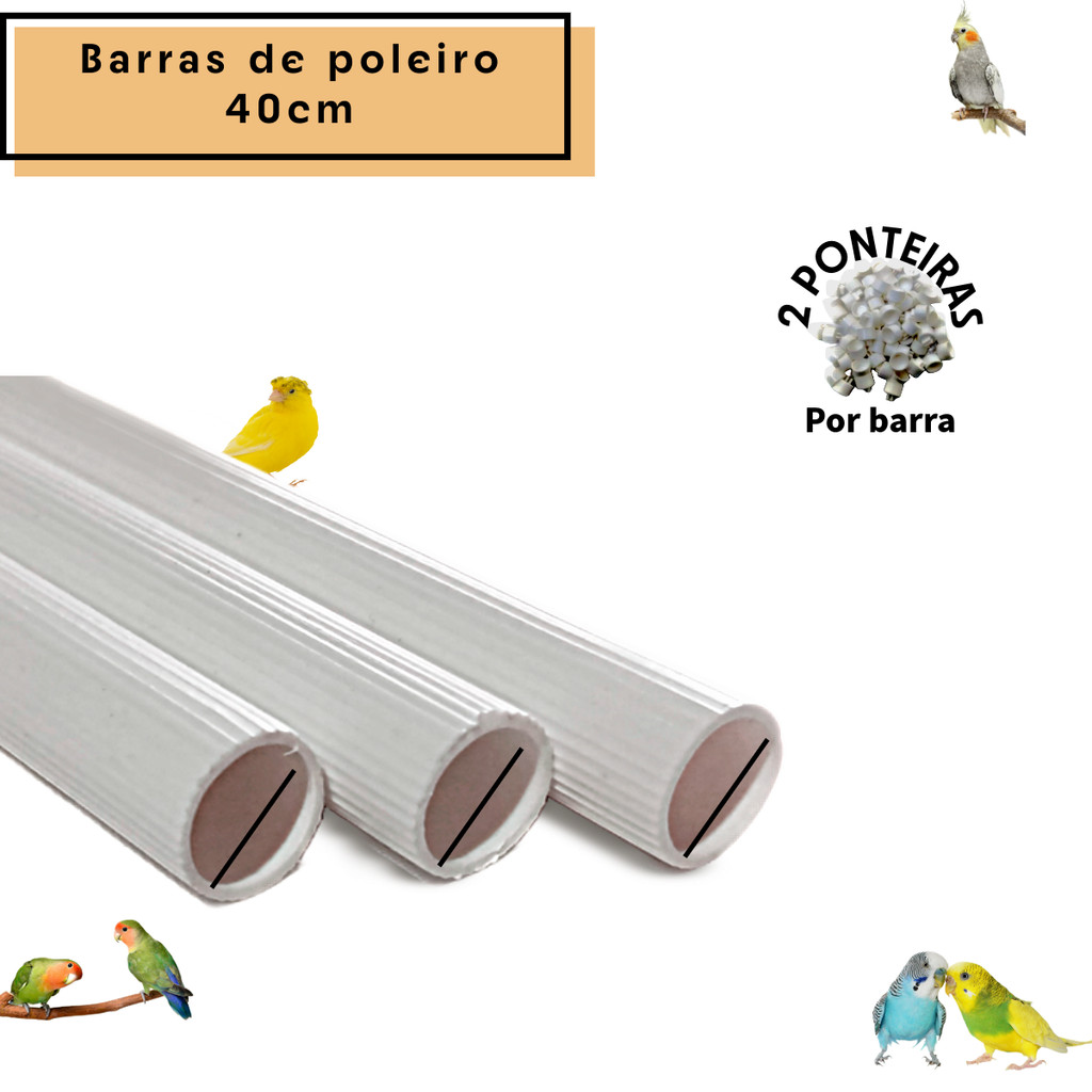 2 Poleiro Bastao Plástico Frisado c/ 40 cm + ponteiras - Passaros Diversos