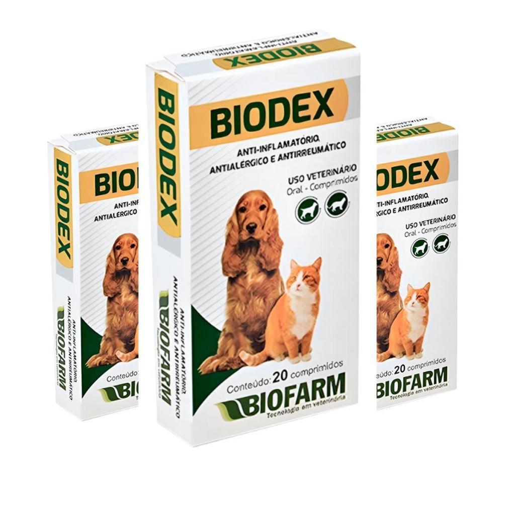 Kit 3 Biodex 20 comprimidos Anti-Inflamatório Para Cães e Gatos - Biofarm