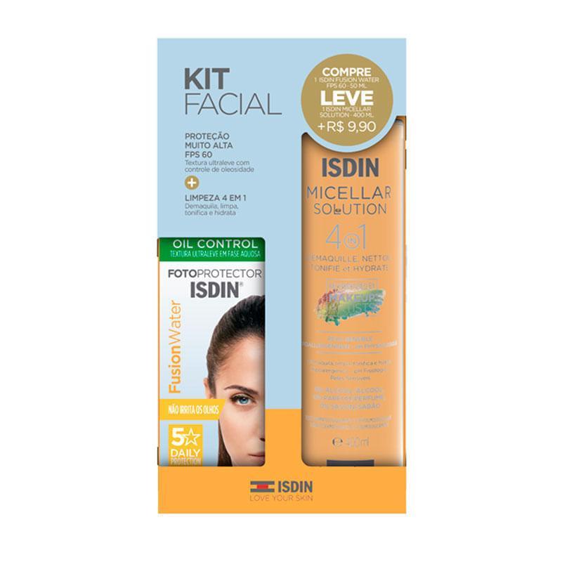 Kit Protetor Solar Facial Isdin Fotoprotector Fusion Water 5 Stars FPS60 50ml + Água Micelar Isdin Micellar 400ml em Oferta na Shopee