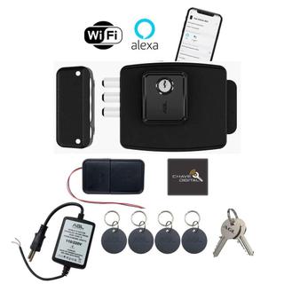 KIT FECHADURA ELETRÔNICA WIFI PARA PORTÃO 13,56MHZ 12V ULTRA MAGIC CARD PRETO - AGL