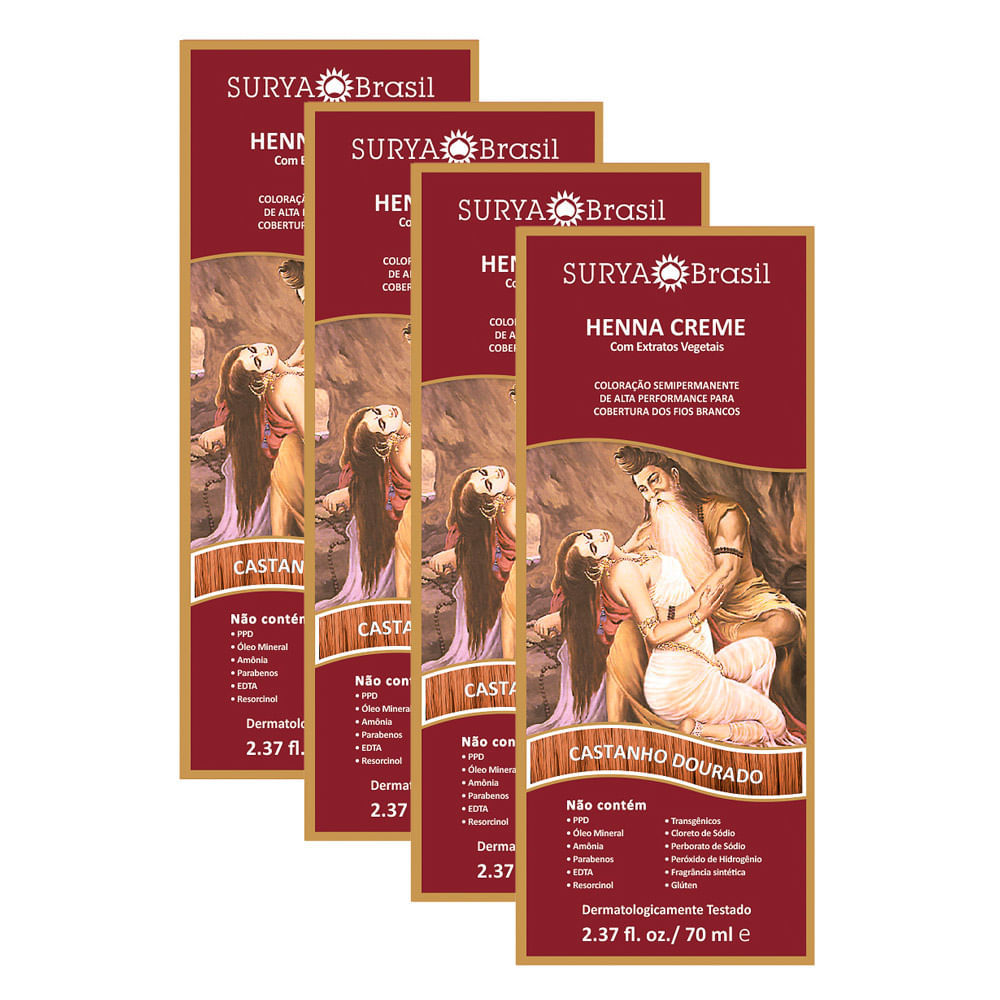 Kit 4 Henna Creme Surya Brasil Castanho Dourado Kit em Oferta na Shopee