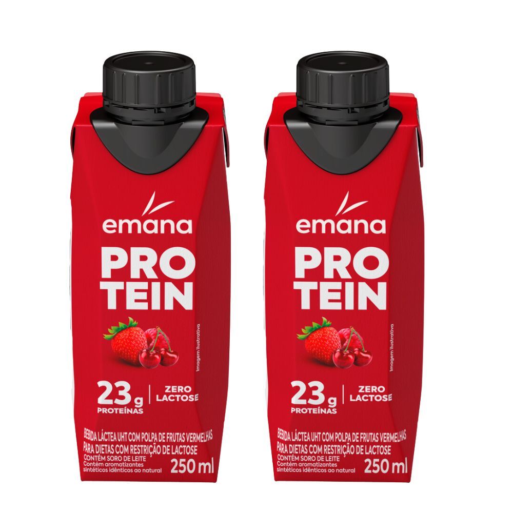 Kit 2 Bebida Láctea Emana Protein Sabor Frutas Vermelhas com 23g de Proteínas 250ml em Oferta na Shopee