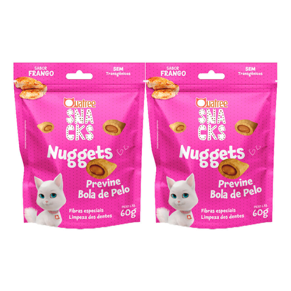 Kit 2 Petisco Quatree Snacks Nuggets para Gatos Bola de Pelo 60g