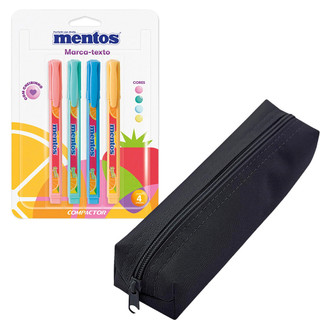 Kit Estojo Preto ACP + 4 Marca-Texto Mentos Compactor
