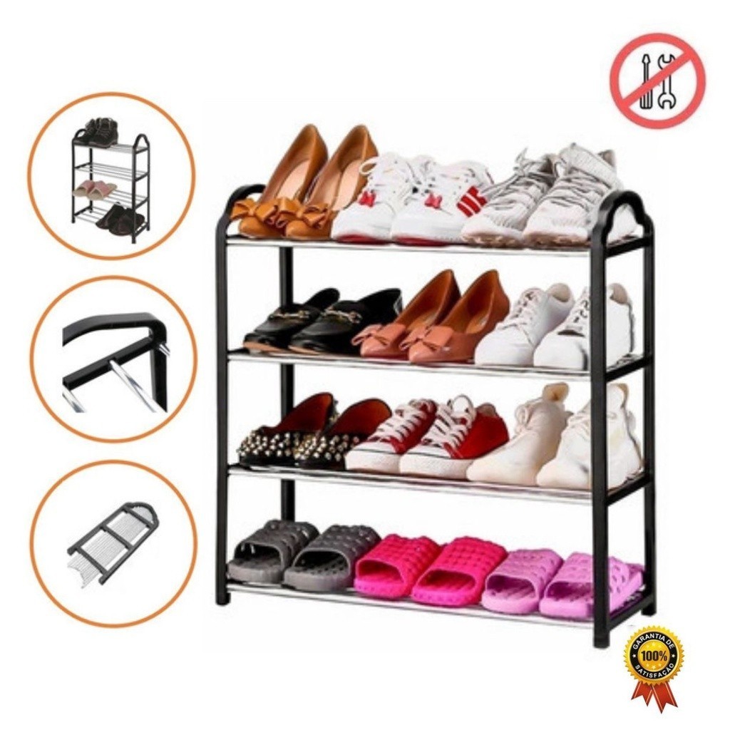 Sapateira Organizadora 4 Andares Multiuso Vertical Prateleira Prático 12 Pares Quarto Pronta Entrega